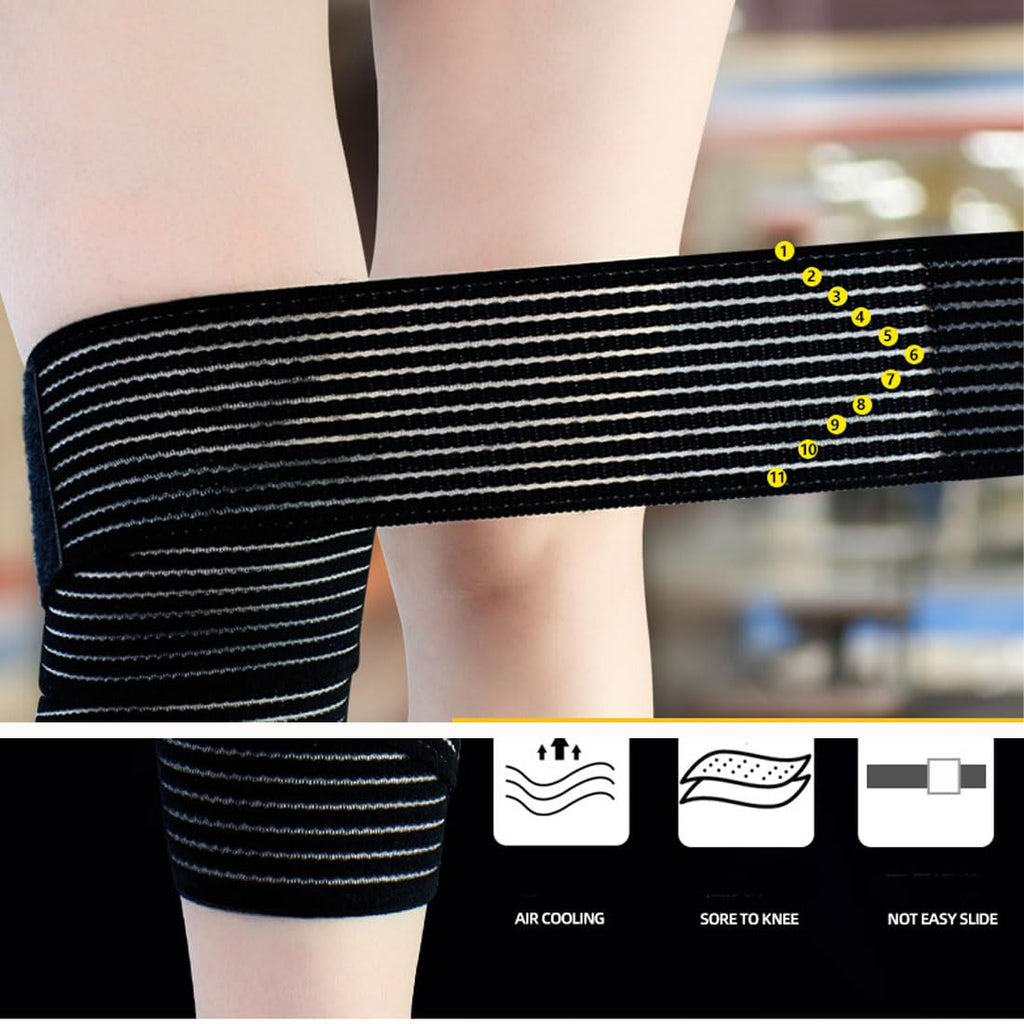 Skiennix Extra Long Elastic Knee Wrap - Compression Support Brace for Joint Pain Relief | Black, One Size