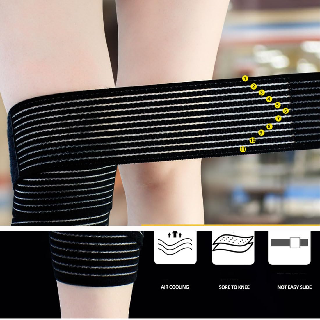 Skiennix Extra Long Elastic Knee Wrap - Compression Support Brace for Joint Pain Relief | Black, One Size
