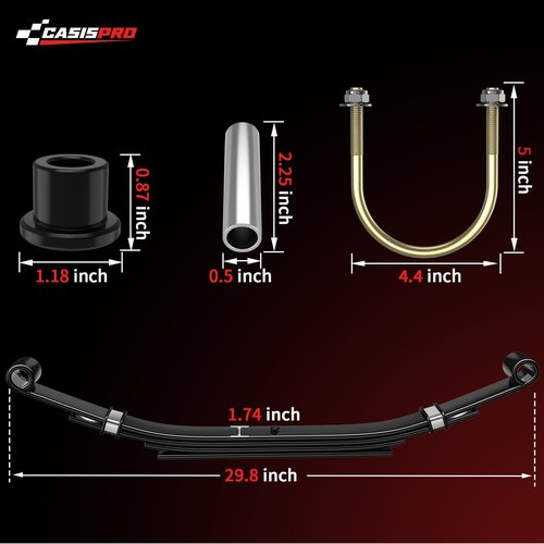 CASISPRO Heavy Duty Golf Cart Rear 4-Leaf Spring Kit for Club Car DS 1982-UP, Club Car Rear Leaf Spring Kit with Bushings & Sleeves, OEM# 102006501 1014675 1011149 1012618 1012324 1010974