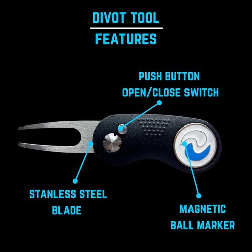 NuRich Golf Divot Repair Tool - All-Metal Design with Magnetic Ball Marker | Compact for Easy Carry