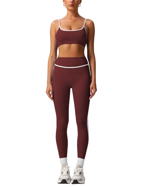 AGYMNX 2 Piece Workout Sets for Women Contrast Panel Sports Bra Cami Top and Butt-lifting Pants Active Jogger Outfits