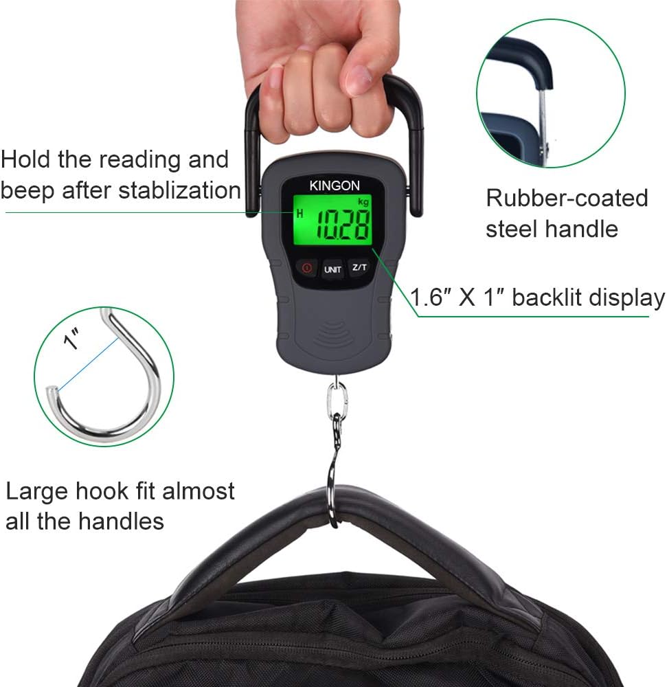 Skiennix Digital Hanging Luggage Scale - 110lb Capacity, Backlit Display, Portable Design, Grey