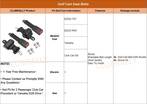 CLUBRALLY Golf Cart Seat Belts, 40" Retractable Universal Golf Cart Seatbelts Kit, Fits Club Car EZGO, Yamaha