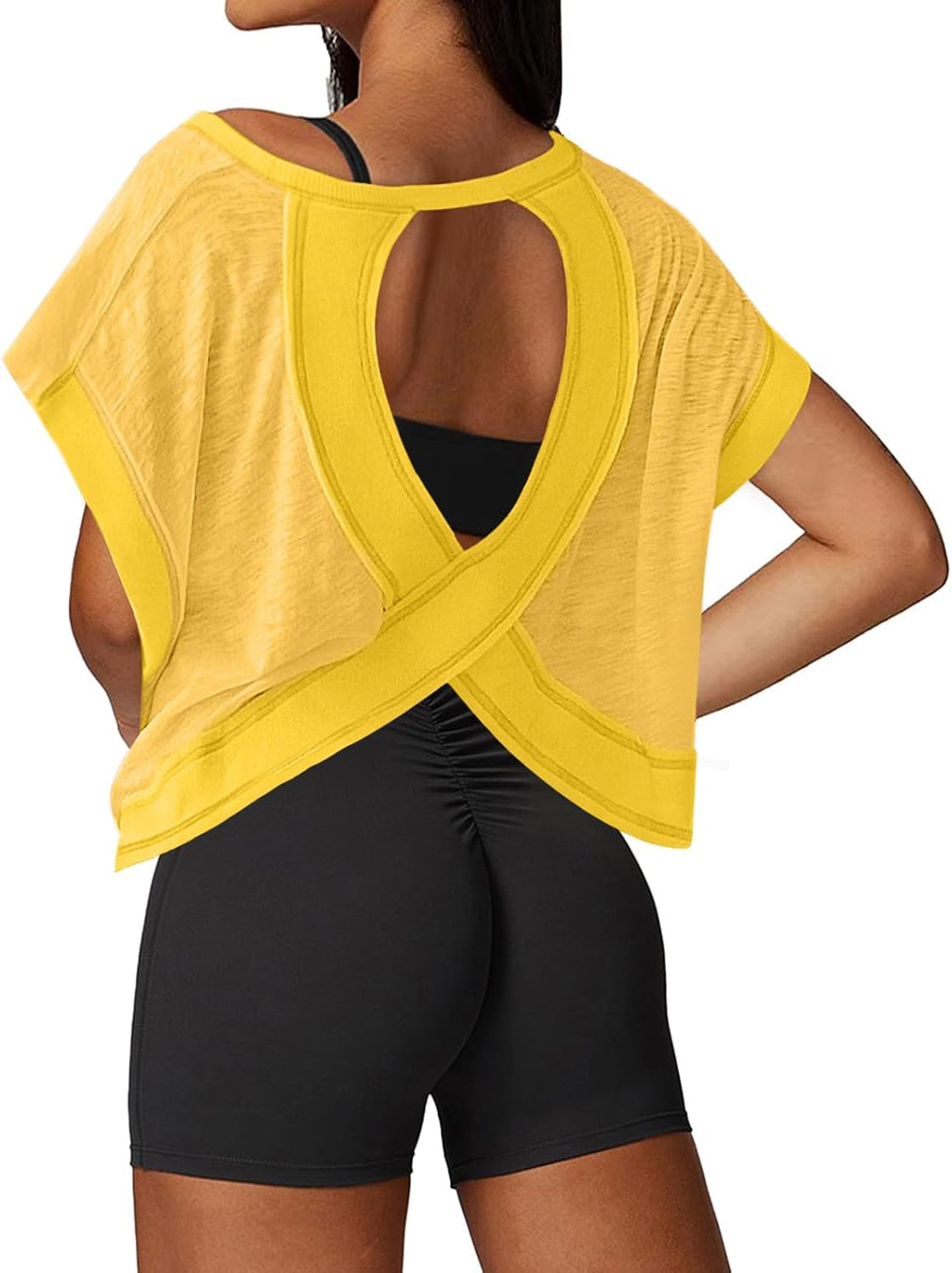 UNIANKIYA Women's Open Back Workout Tops - Loose Fit Athletic Crop Tee for Gym & Yoga