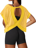 UNIANKIYA Women's Open Back Workout Tops - Loose Fit Athletic Crop Tee for Gym & Yoga