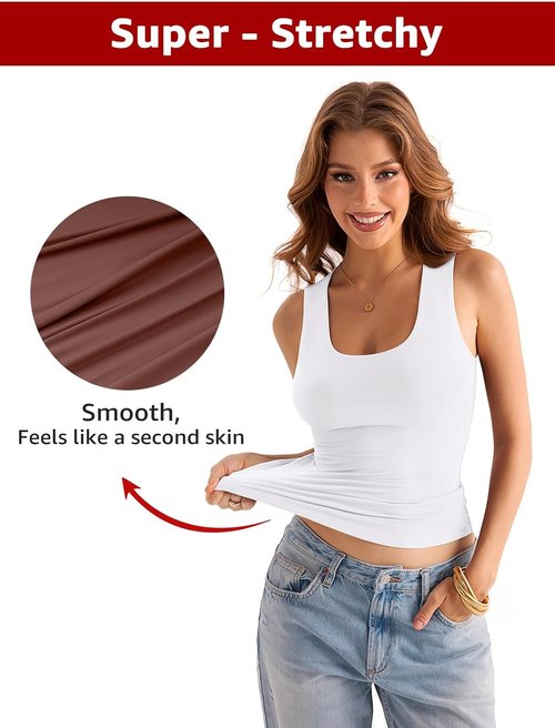 EasyGala Women's Scoop Neck Tank Tops - Double Lined Slim Fit Sleeveless Shirts for Summer Outings