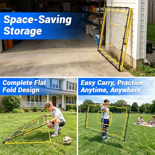 JOLORLY 5.5x4 ft Adjustable Soccer Rebounder Net for Skills Training, Portable & Foldable