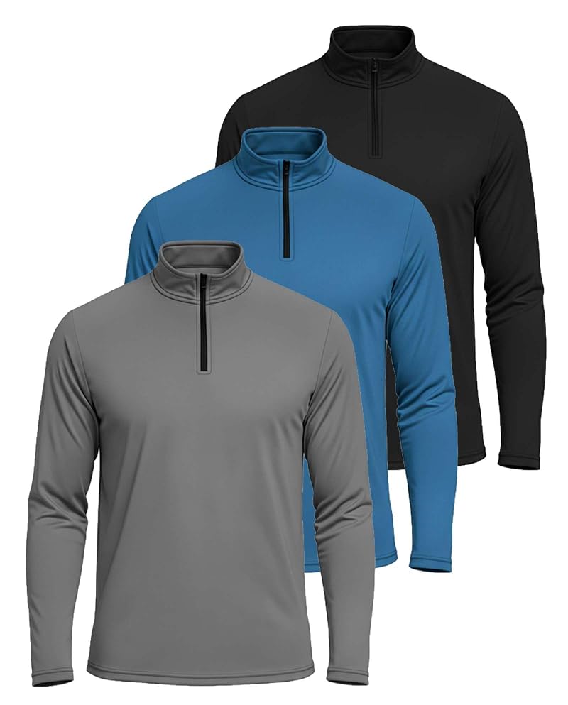 Real Essentials 3 Pack Men's Dry Fit Quarter Zip Long Sleeve Shirts Set G+Large+Standard