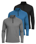 Real Essentials 3 Pack Men's Dry Fit Quarter Zip Long Sleeve Shirts Set G+Large+Standard