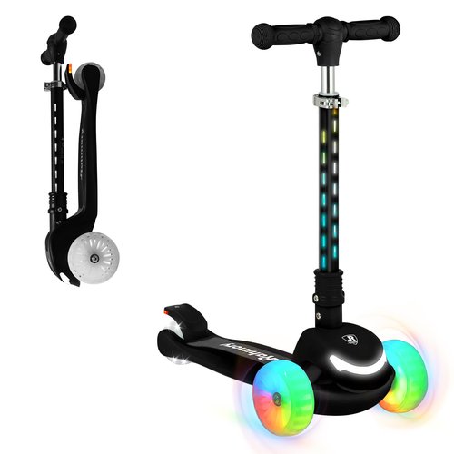 Rahmory 3-Wheel Light-Up Kids Scooter,20 Different Light Patterns,Three Adjustable Heights,Lean to Steer, Folding Scooter for Ages 3-8
