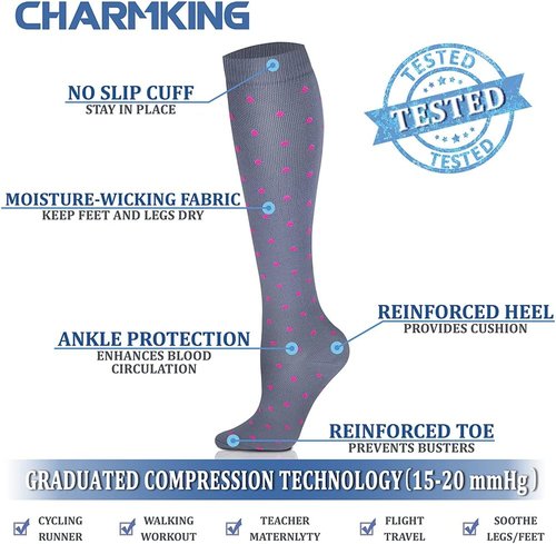 CHARMKING Compression Socks - 6 Pairs for Men & Women | Best Circulation Support for Nurses & Athletes