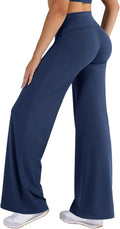 VOYJOY Women's Fold Over Straight Leggings - No Front Seam, Mid Low Waist, 31.5" Stretch Yoga Pants
