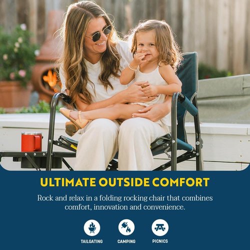 GCI Outdoor Freestyle Rocker Camping Chair - Portable Folding Design with Side Table & Comfortable Backrest - Heathered Indigo