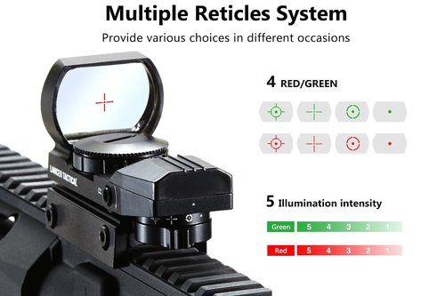 Lancer Tactical Multi Reticle Full Metal Red & Green Dot Open Tubeless Reflex Airsoft Scope Sight