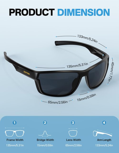 DEAFRAIN Polarized Sports Sunglasses for Men Women, Ideal for Running Fishing Driving Golf Unbreakable Frame with UV Protection