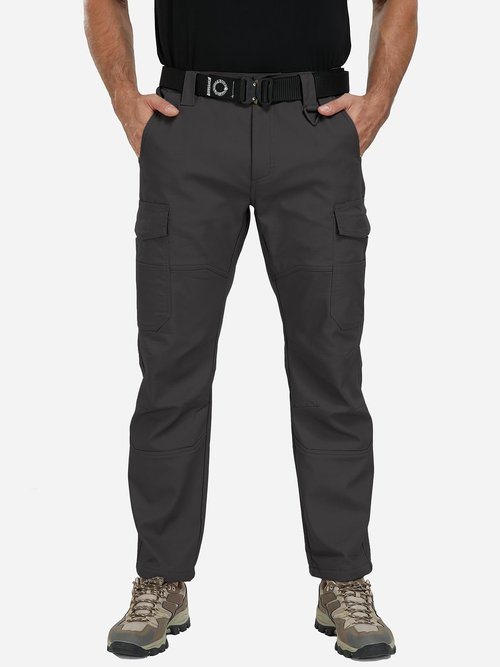 CARWORNIC Men's Ripstop Fleece Lined Tactical Work Pants Warm Water Resistant Flex Utility Cargo Skiing Hiking Pants Black