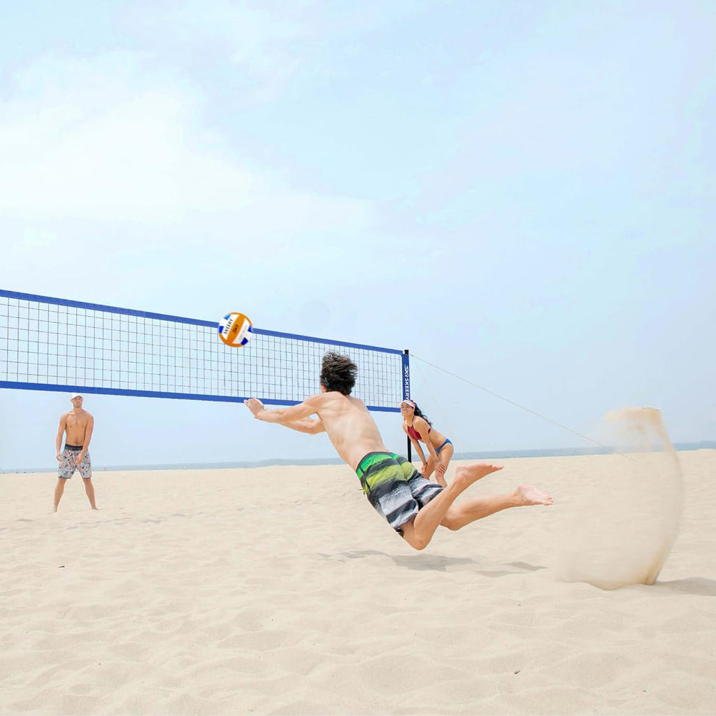 SKEERY Outdoor Heavy Duty Volleyball Net Set, Anti-Sag Design, Adjustable Aluminum Poles, Portable Volleyball Net for Backyard,Grass and Beach(Blue)