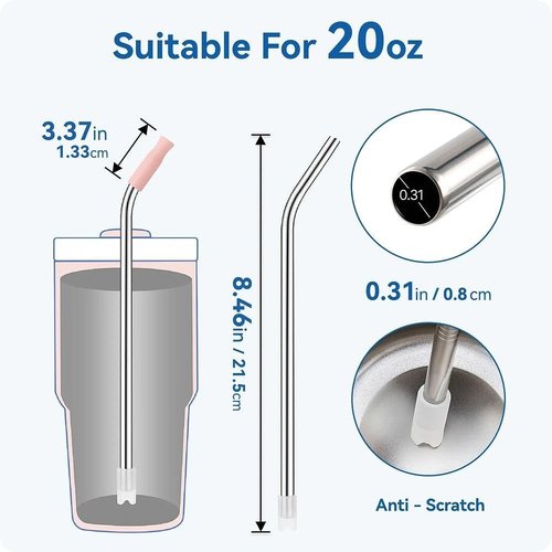 Bent Metal - Reusable Stainless Steel Straws for Stanley 20 oz | 3-Pack with Silicone Tips - BPA Free, Vivid Violet