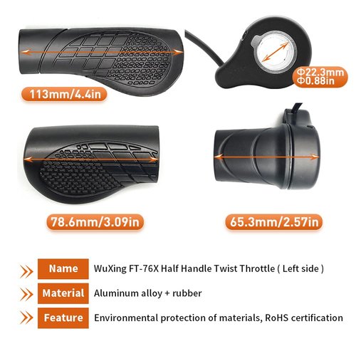 HUDAMZKY Electric Bicycle Left Handle 76X Half Twist Throttle 24V 36V 48V 60V 72V SM Connector for E Bikes or Folding Electric Scooter