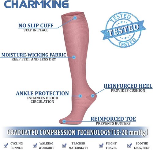 CHARMKING Compression Socks - 15-20 mmHg Circulation Support for Men & Women | 8 Pairs for Running & Cycling