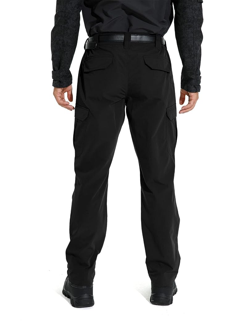 KFUBUO Men’s Lightweight Ripstop Cargo Pants - Water Resistant, 9-Pocket Relaxed Fit, Black 32W x 32L