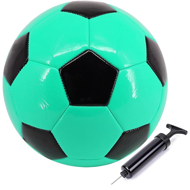 Soccer Ball Size 4 Training Ball with Pump, 32 Leather Panels - Lake Green