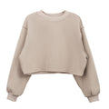 Amazhiyu Women Cropped Sweatshirt Long Sleeves Pullover Fleece Crop Tops Apricot, Large