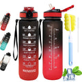 WATMHHJQ 32oz Sports Water Bottle Outdoor, with Drinking Time and Capacity Labels, Sport Water Cups with Straw,BPA Free Leak Proof,for Fitness Gym Running Climbing (Black red)