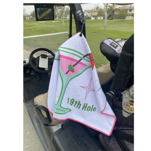 Giggle Golf Martini Par 3 Pack for Women, Microfiber Waffle Weave Golf Towel, Tee Bag with Tees and Bling Ball Marker with Magnetic Hat Clip (19th Hole)