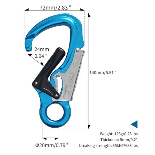 TFTICFH CE 35kN Aluminum Snap Hook, Heavy Duty Captive Eye Forged Hook, Double-Action Speedline Snaphook for Climbing,Rigging, Rappelling, Arborist, Sling,Flipline, Lanyard, Blue