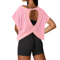 UNIANKIYA Open Back Workout Tops for Women Loose Fit Athletic Crop Tee Short Sleeve Gym Running Yoga Shirt