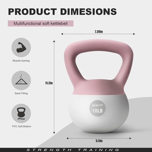 Nealfit Soft Kettlebell - Anti-Slip Fitness Weights for Home Gym | 5LB, 10LB, 15LB, 20LB, 25LB