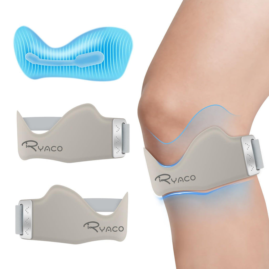 RYACO Patellar Tendon Support Strap 2 Pack, Silicone Patella Band for Knee Pain Relief, Adjustable Knee Brace for Women Men, Non-Slip Knee Support Knee Bands for Basketball Tendonitis Running Soccer Gym