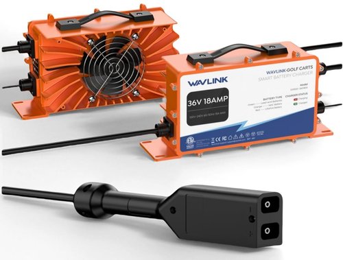 WAVLINK 36V 18 AMP Golf Cart Battery Charger, IP67 Waterproof, LiFePO4/NMC/Lead-Acid Compatible (D Plug for TXT/EZGO)