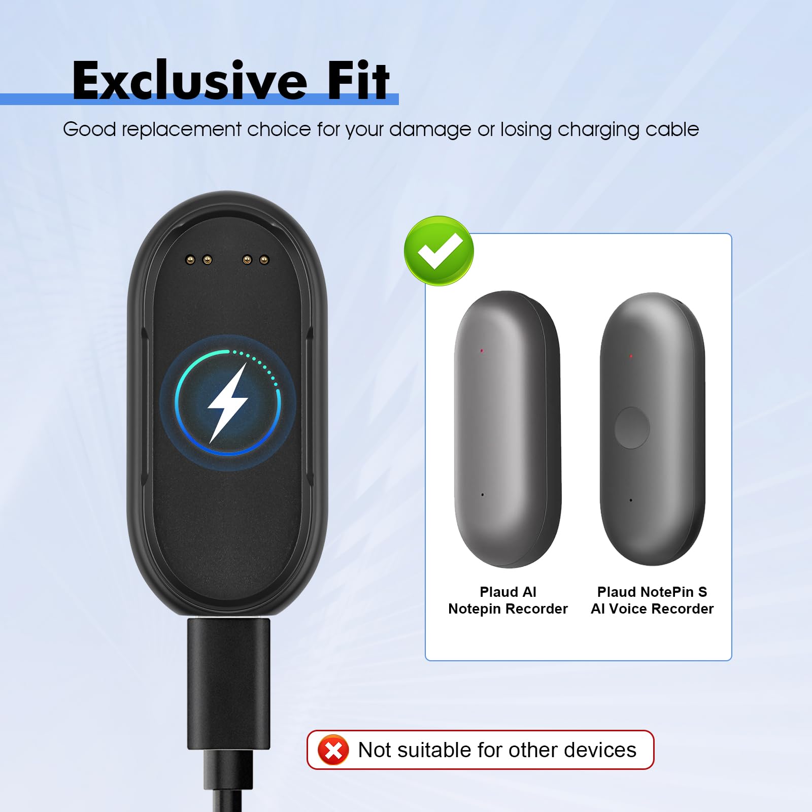 REEYEAR Magnetic Charger Dock fits for Plaud NotePin & NotePin S AI Voice Recorder– 3.3FT/1Mtr USB-C Fast Charging Cradle with Magnetic Adapter -Convenient Backup Carry-Out Power Cord Set