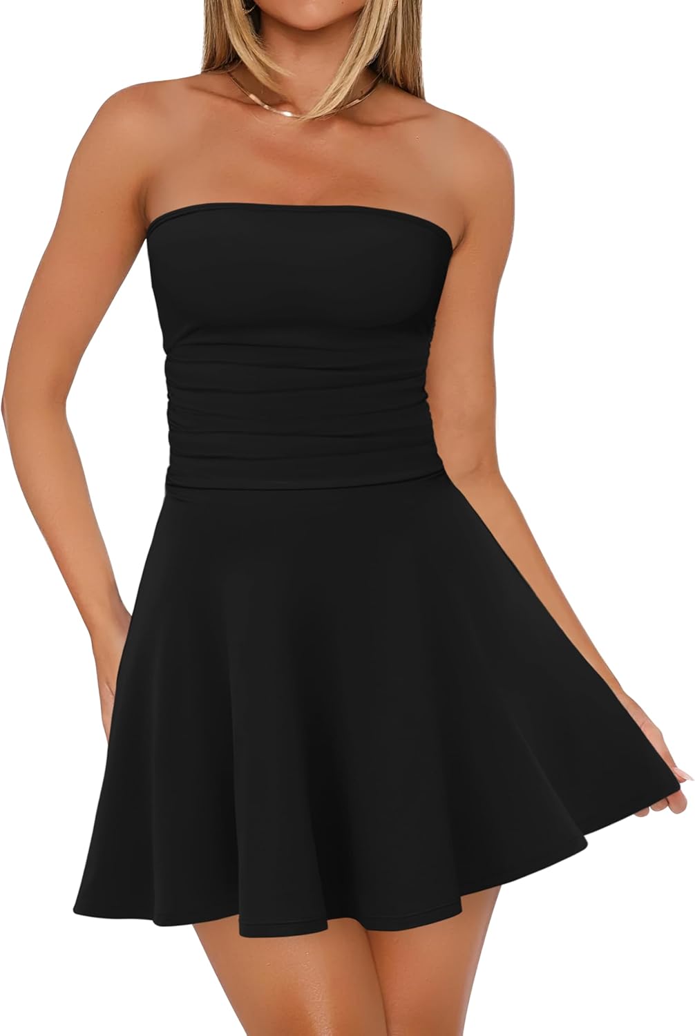 OFEEFAN Women's Strapless Tube Dress - Elegant Mini Dress for Homecoming & Graduation Events