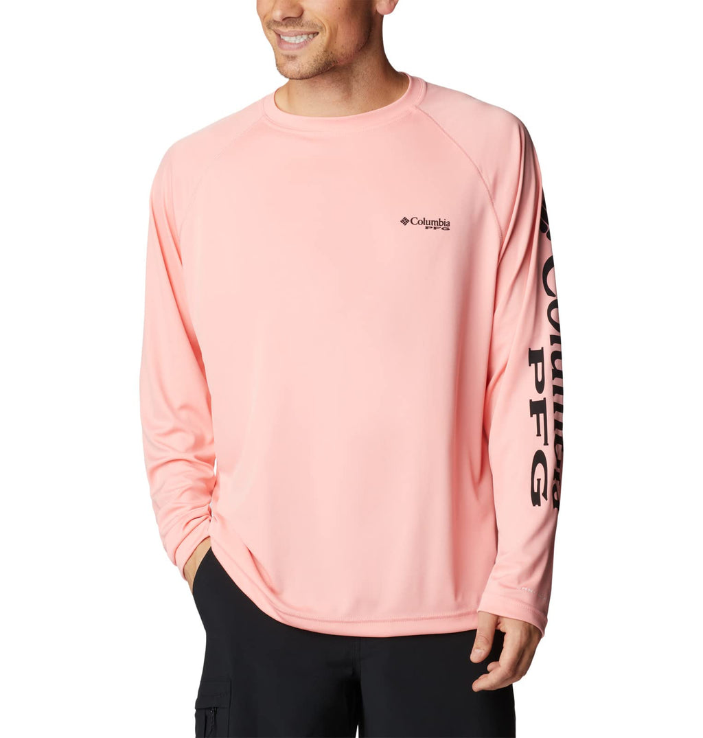 Columbia Men's Terminal Tackle Long Sleeve Fishing Shirt, Sorbet/Black Logo, 1X
