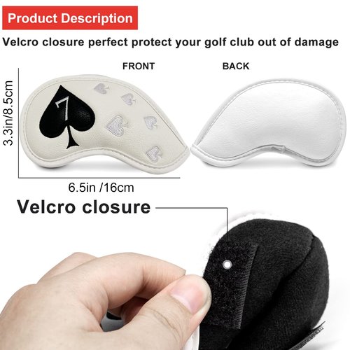 Golf Iron Head Covers 10 Pack #4-9 Pw, Sw, Aw, Xw Iron Covers Headcovers, White Synthetic Leather Golf Club Protector Designed to Fits All Golf Iron Clubs Titleist Callaway Ping Taylormade
