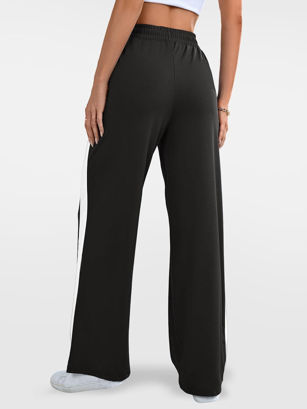 Skiennix Wide Leg Sweatpants - High Waisted Baggy Track Pants with Pockets | Striped Design