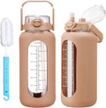 Skiennix Half Gallon Glass Water Bottle - 42oz/52oz/64oz with Straw, Time Marker & Silicone Sleeve for Gym