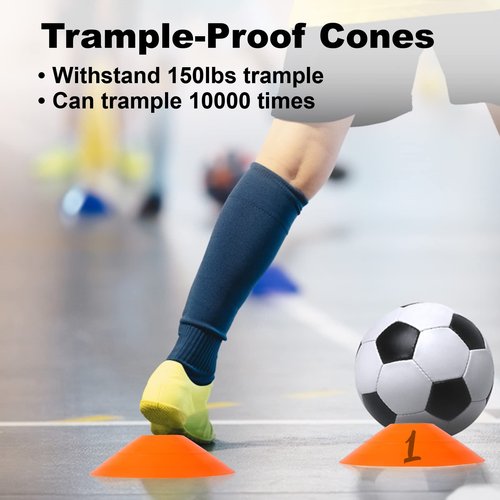 DUNCHATY 60-Pack Soccer Cones - Agility Flat Disc Cones with Carry Bag & Strap - Small Training Field Markers for Football Basketball Lacrosse - Indoor/Outdoor Sport Drills