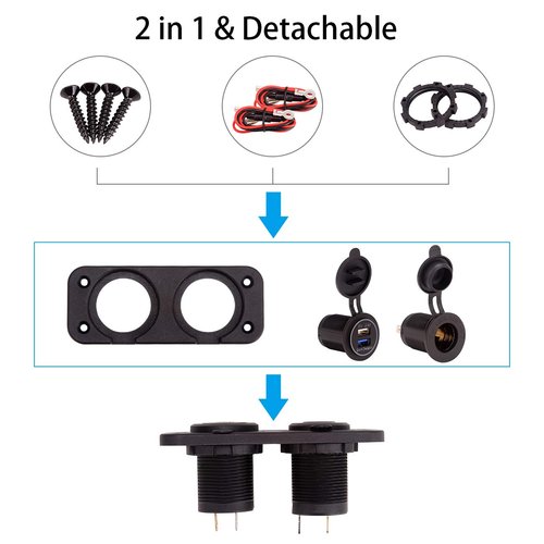 10L0L Golf Cart Cigarette Lighter Outlet & Quick Charge 3.0 DC 12V Input Waterproof USB Charger Power Socket Adapter Dual USB Ports Panel Universal for EZGO Club Car Yamaha Golf Cart Models
