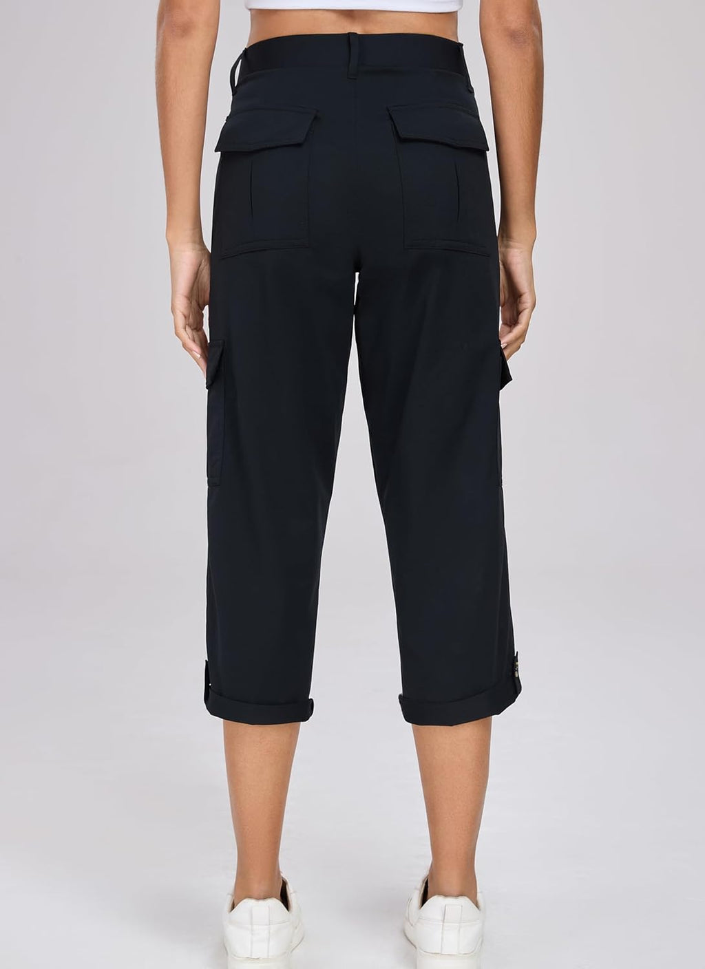 Oalka Women's Cargo Capri Pants - Relaxed Fit Knit Waist for Casual Hiking | Comfortable Cropped Style