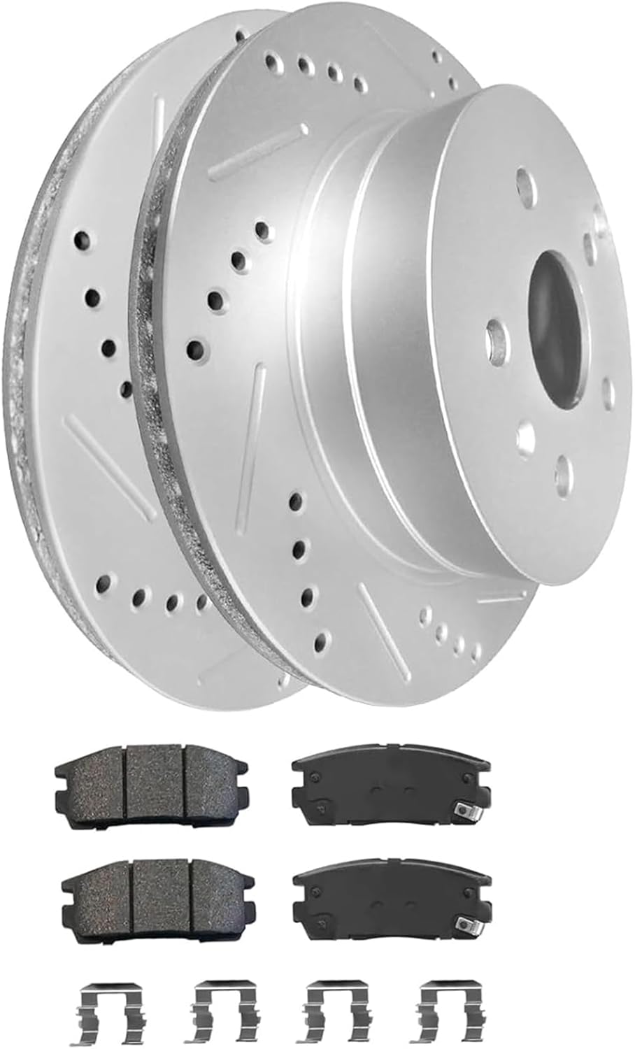 WEIZE Rear Brake Kit - Carbon Fiber Ceramic Pads & Drilled/Slotted Rotors for Chevy Equinox/GMC Terrain 2010-2017
