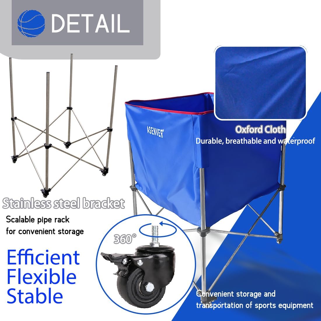 Skiennix Large Capacity Basketball Collecting Cart - Portable Volleyball Hopper with Lockable Wheels