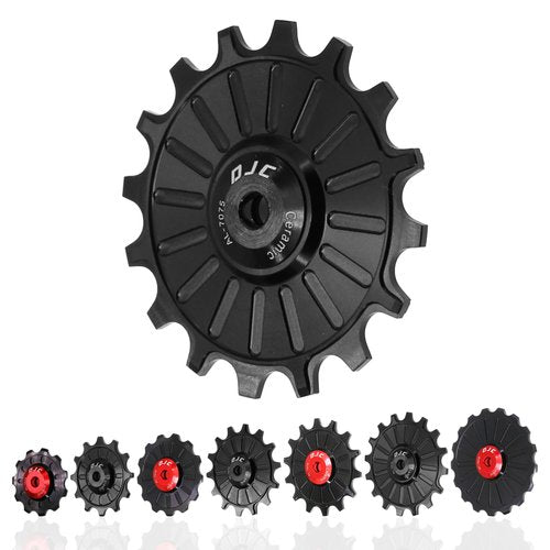 DJC Bike Ceramic Bearing Pulley Wheel 2pcs Guide Roller 11T 12T 13T 14T 15T 16T 17T MTB Road Bike Rear Derailleur for Shimano for Sram Pulley(Black 2pcs 12T)