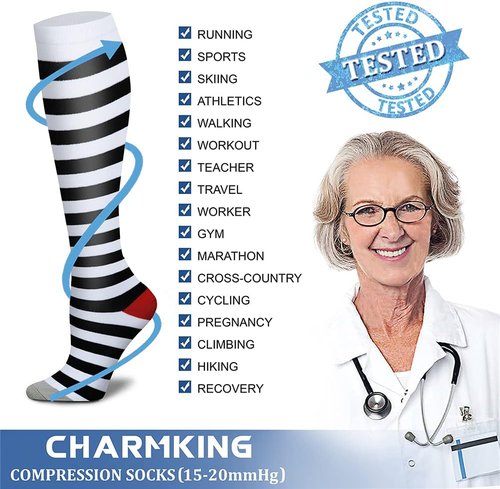 CHARMKING Compression Socks - 15-20 mmHg Support for Enhanced Circulation | 8 Pairs for Running & Cycling