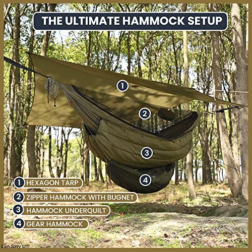 Onewind 11ft Ultralight Camping Hammock with Mosquito Net and Adjustable Ridgeline - Od Green