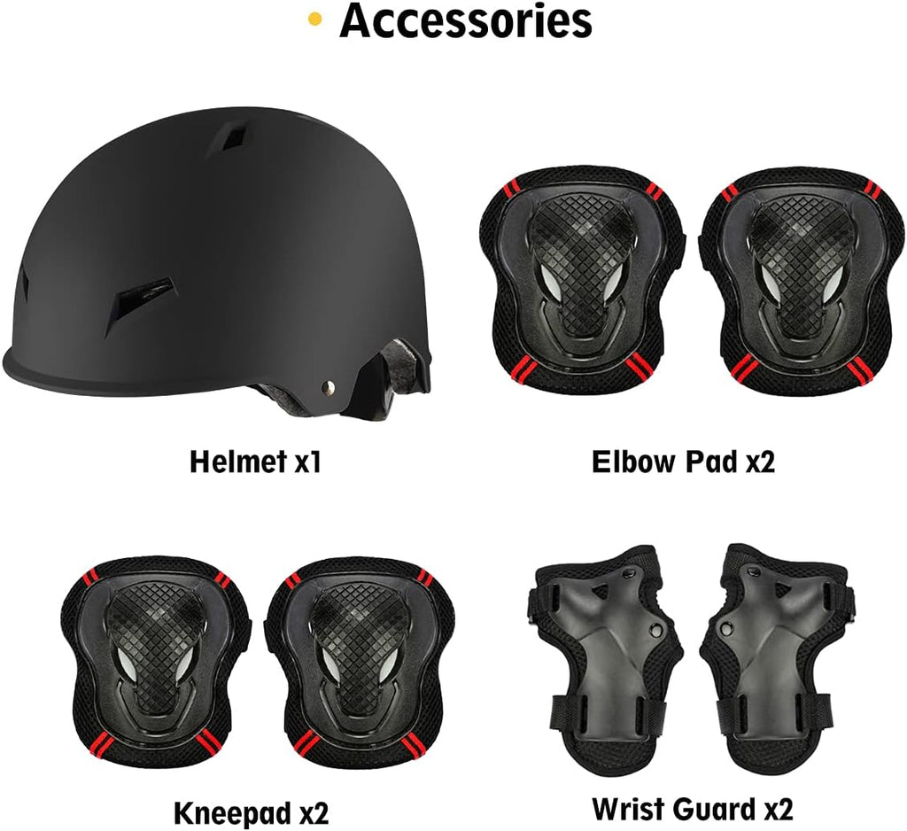Skiennix Skateboard Helmet Set - Adjustable Protective Gear with Knee, Elbow Pads & Wrist Guards | Ideal for Teens & Adults