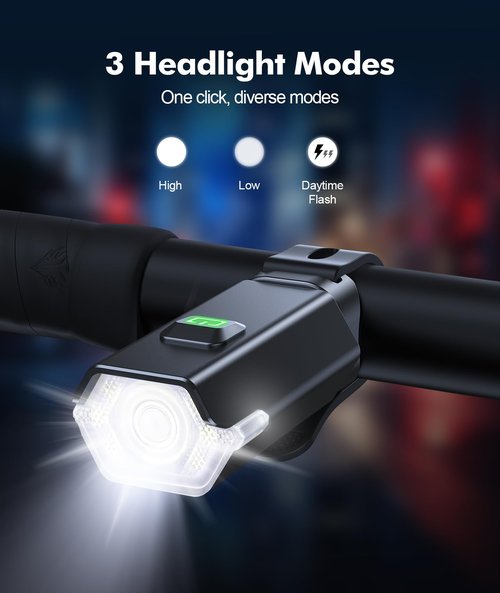 Zewdov Super Bright Bike Lights for Night Riding with Side Light, 3+6 Modes Bicycle Lights Front and Rear, IP65 Waterproof & Rechargeable 7 LED Bike Headlight for for Cycling Electronics, 1 Set